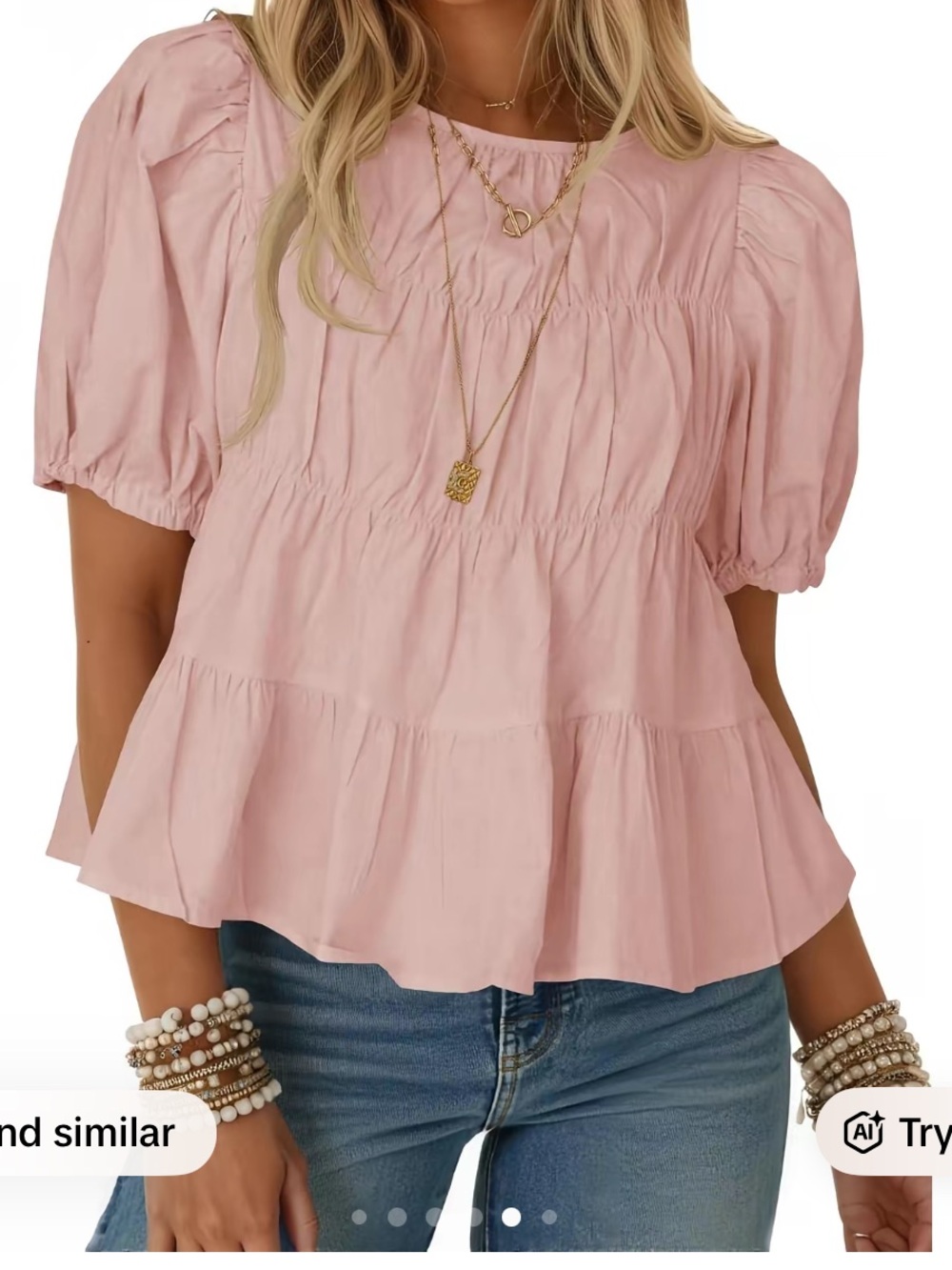 Light Pink Puff-Sleeve Women’s Top